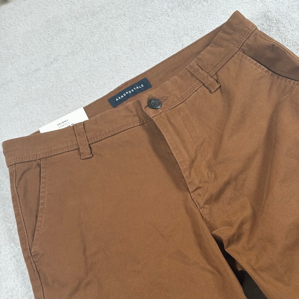 Aeropostale Mens Skinny Stretch Chino Pants Brown 30x32 Cotton‎ Spandex
